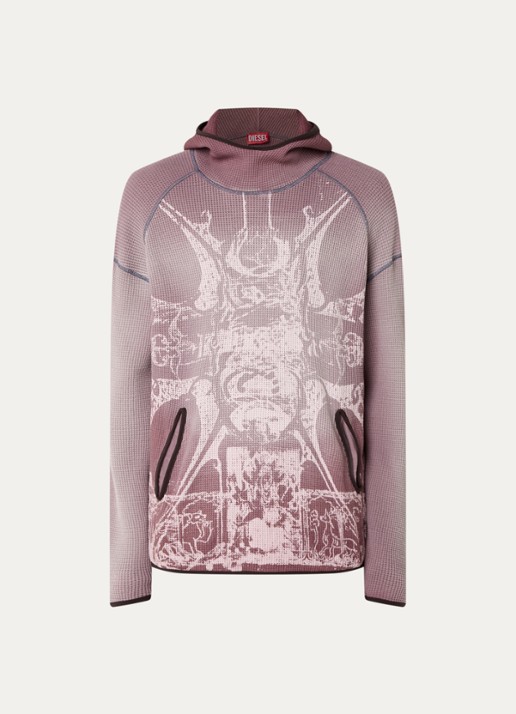 Diesel S-Waf hoodie met ribstructuur en print - voorkant oudroze
