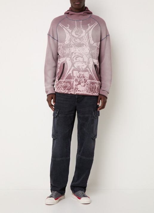 Diesel S-Waf hoodie met ribstructuur en print - voorkant 2 oudroze