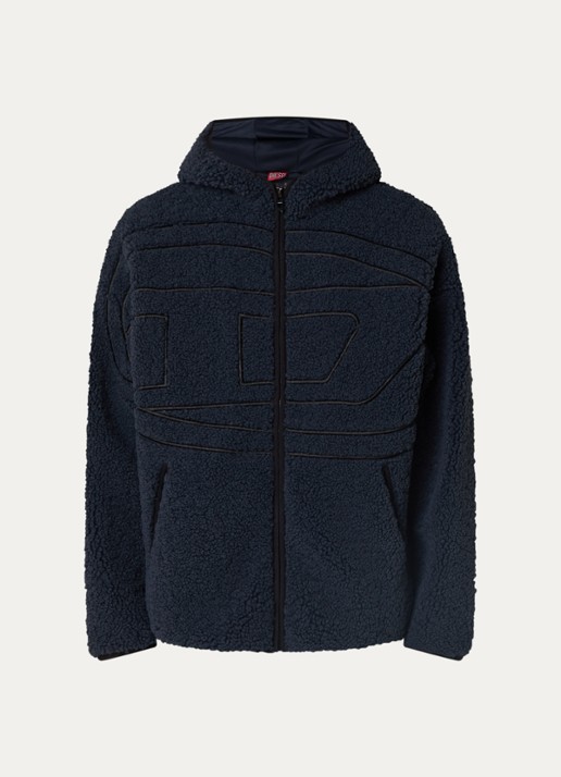 Diesel S-Zat teddy jack met logo en steekzakken - voorkant 3 donkerblauw