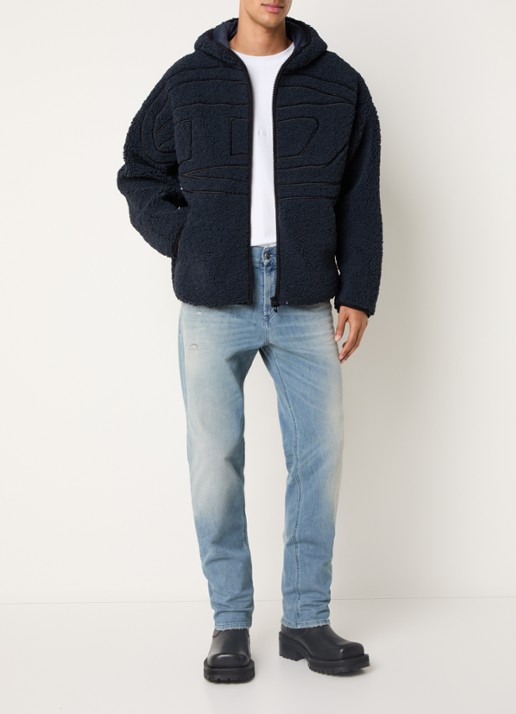 Diesel S-Zat teddy jack met logo en steekzakken - voorkant 4 donkerblauw