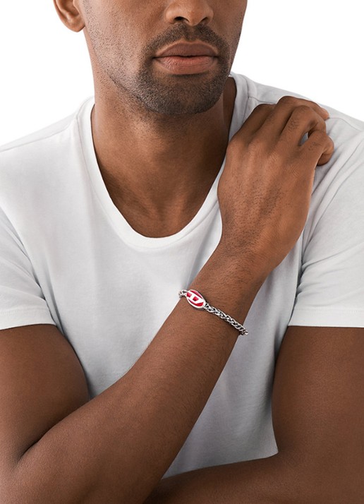 Diesel Schakelarmband met logo DX1445040 - voorkant 2 zilver