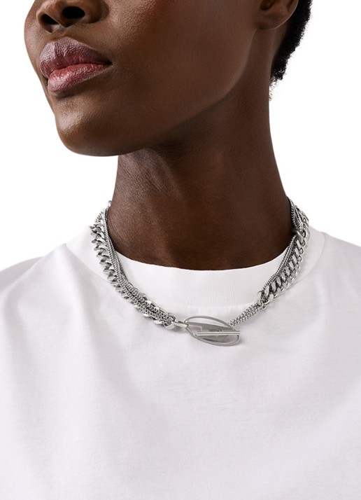 Diesel Schakelketting met logo DX1549040 - voorkant 2 zilver