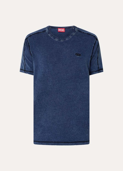 Diesel T-Adjind-New T-shirt met logoborduring en destroyed afwerking - voorkant 2 indigo