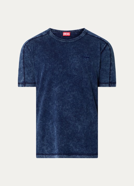 Diesel T-Adjind T-shirt met verwassen afwerking - voorkant 3 donkerblauw