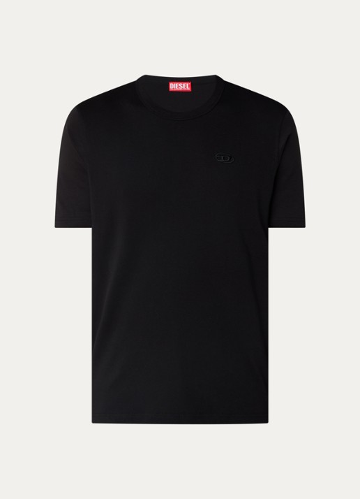 Diesel T-Adjust-Slit T-shirt met logoborduring - voorkant 2 zwart