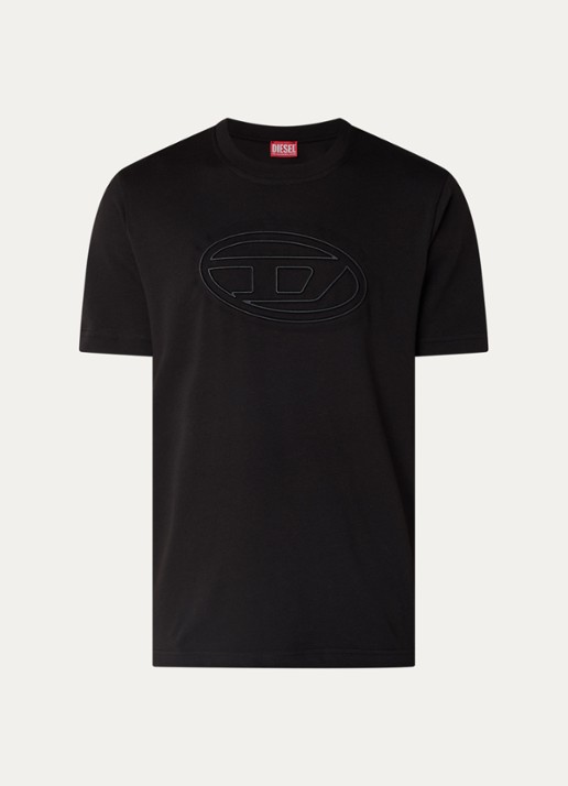 Diesel T-Adjust T-shirt met 3D logoprint - voorkant 2 zwart