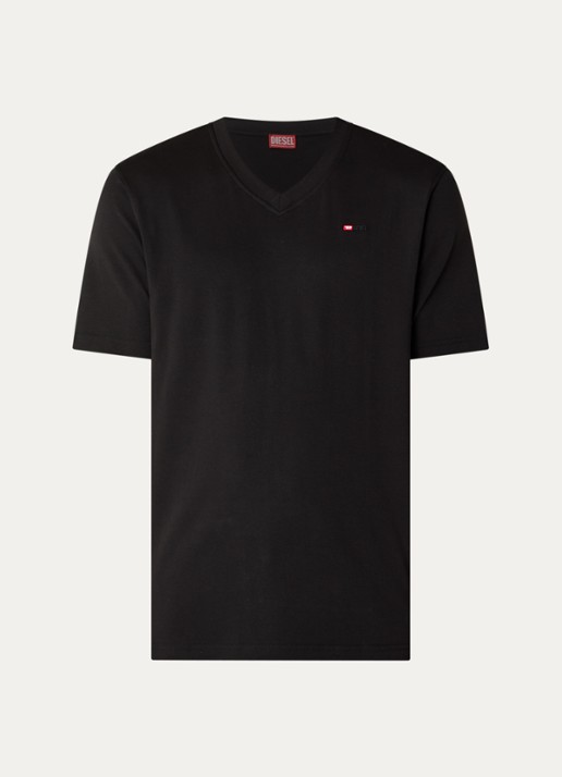 Diesel T-Adjust T-shirt met logoborduring - voorkant 3 zwart