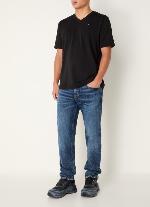 Diesel T-Adjust T-shirt met logoborduring - voorkant 4 zwart