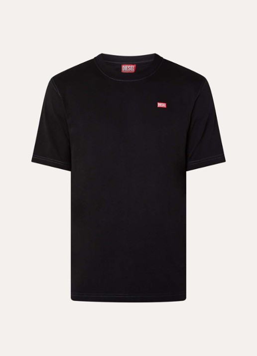 Diesel T-Adjust-V10 T-shirt met logo- en backprint - voorkant 2 zwart
