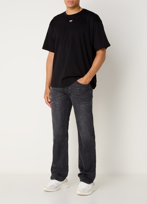 Diesel T-Boxt-D T-shirt met logoborduring - voorkant 2 zwart