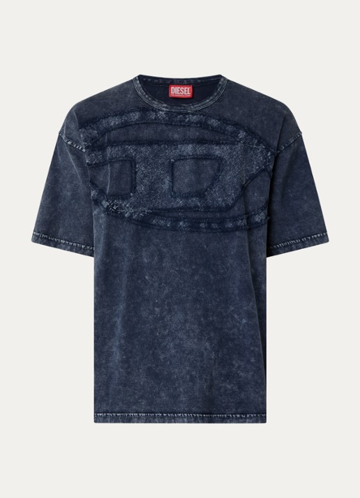 Diesel T-Boxt-Den T-shirt met logoborduring - voorkant 3 donkerblauw