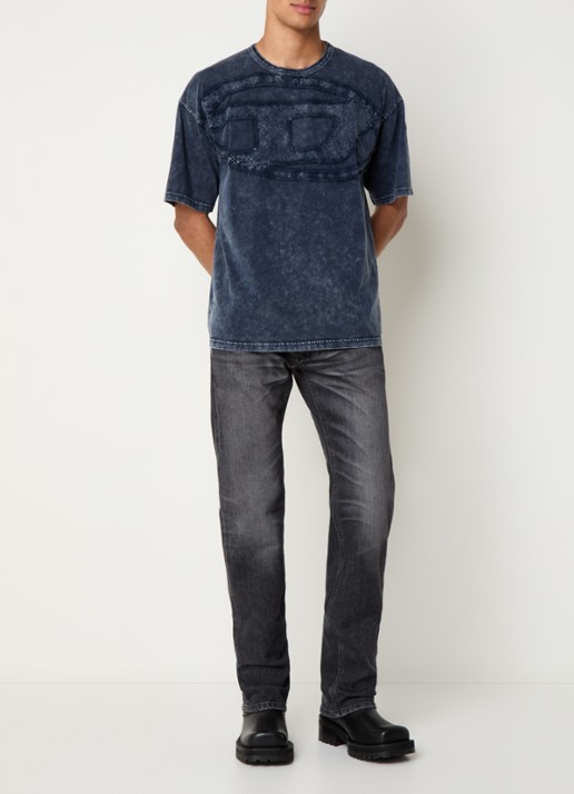 Diesel T-Boxt-Den T-shirt met logoborduring - voorkant 4 donkerblauw