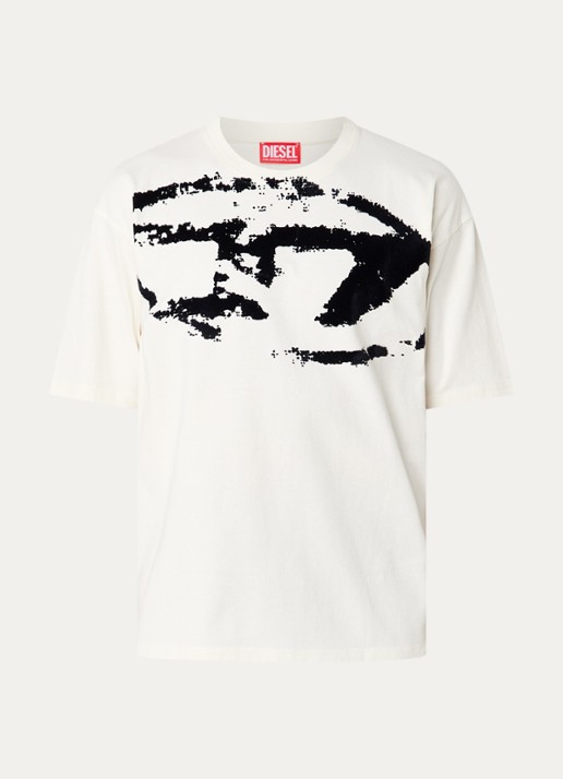 Diesel T-Boxt-N14 T-shirt met flock logoprint - voorkant 2 ivoor