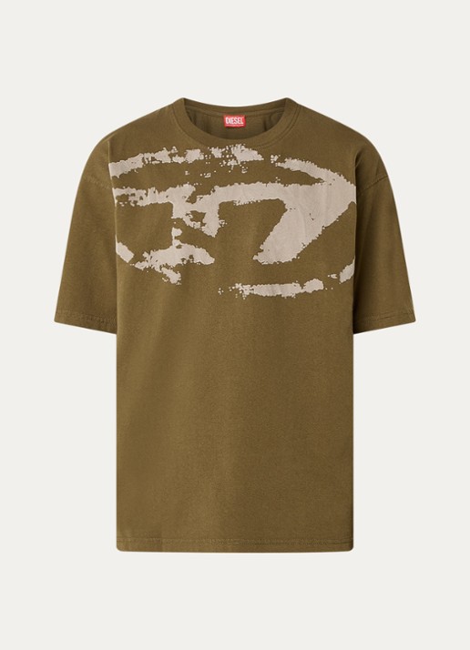 Diesel T-Boxt-N14 T-shirt met flock logoprint - voorkant mosgroen