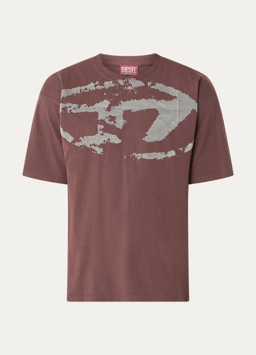 Diesel T-Boxt-N14 T-shirt met flock logoprint - voorkant 3 bruin