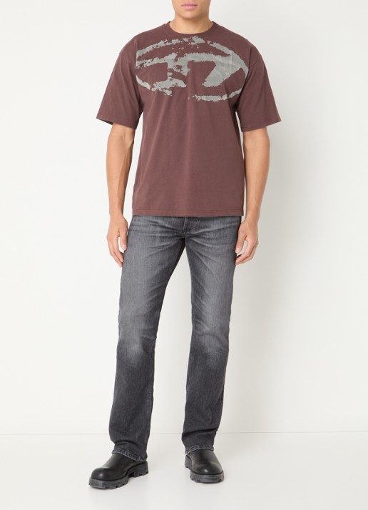 Diesel T-Boxt-N14 T-shirt met flock logoprint - voorkant 4 bruin