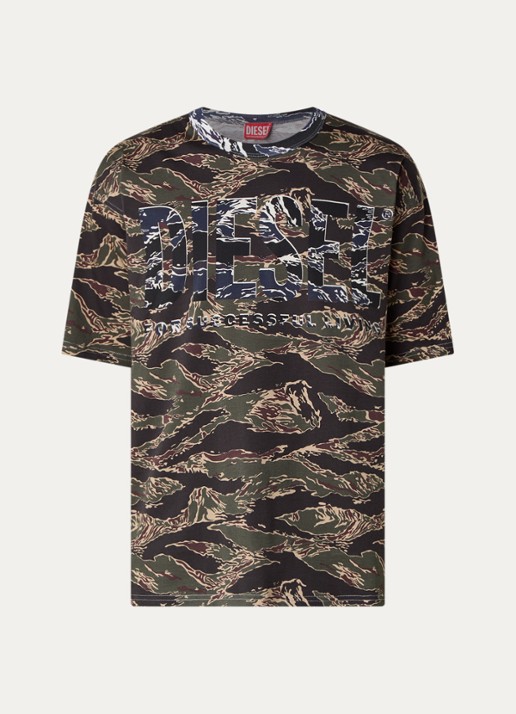 Diesel T-Boxt T-shirt met print - voorkant legergroen