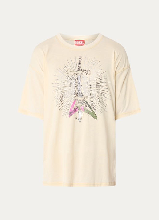 Diesel T-boxt T-shirt met print - voorkant creme