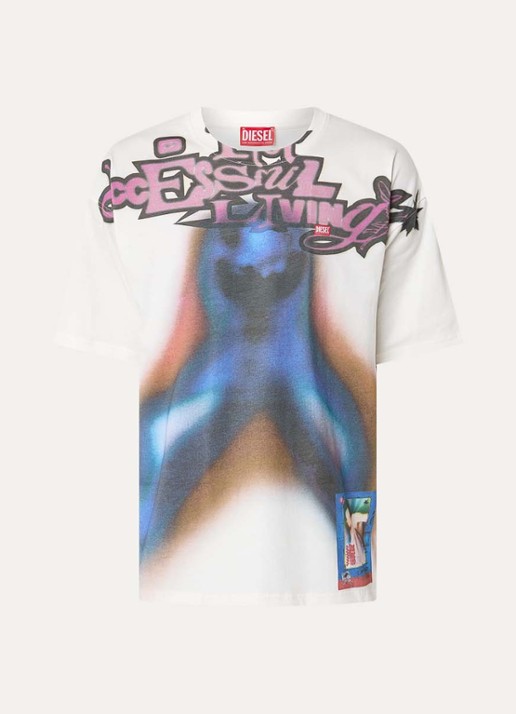 Diesel T-Boxt-V13 T-shirt met print en logo - voorkant 3 gebroken wit