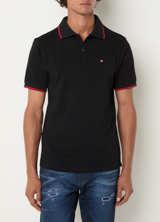 Diesel T-Ferry regular fit polo met logoborduring - detail 4 zwart
