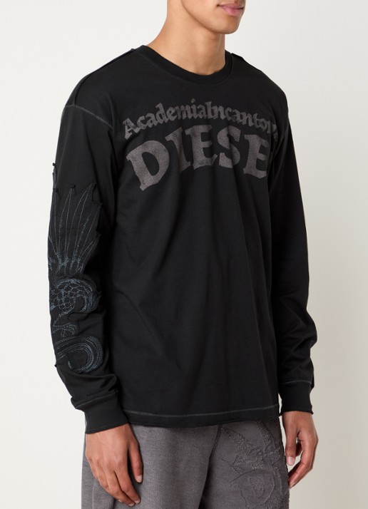 Diesel T-Norm-AA3 longsleeve met print en patchwork