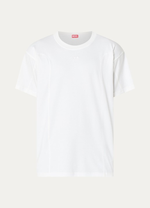 Diesel T-Norm-Int T-shirt met logoborduring - voorkant gebroken wit