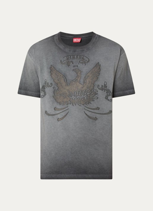 Diesel T-Norm-T9 T-shirt met verwassen afwerking en logoprint - voorkant 2 donkergrijs