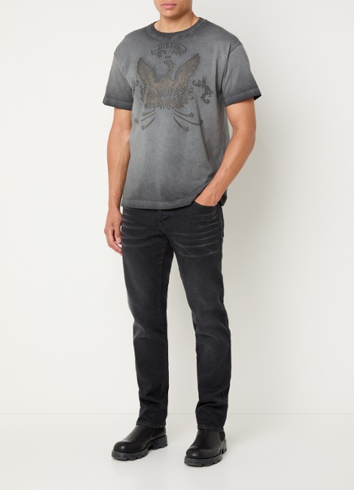 Diesel T-Norm-T9 T-shirt met verwassen afwerking en logoprint - voorkant 3 donkergrijs