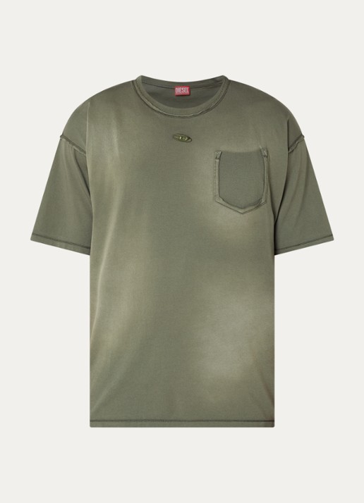 Diesel T-pock T-shirt met borstzak - voorkant 2 bronsgroen