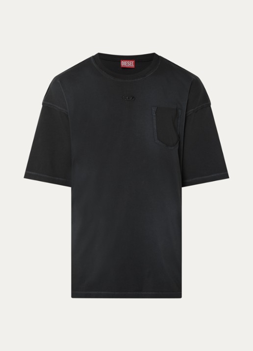 Diesel T-Pock T-shirt met logoborduring - voorkant 2 zwart