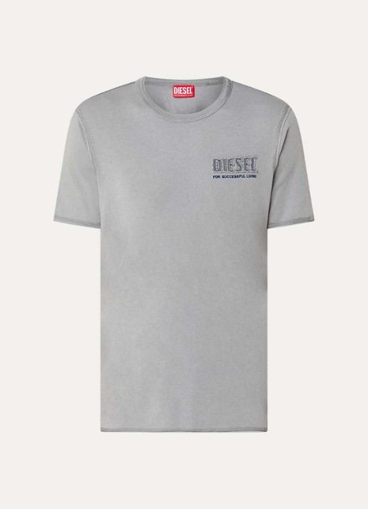 Diesel T-Rawjust-V1 T-shirt met logo en destroyed afwerking - voorkant 2 grijs
