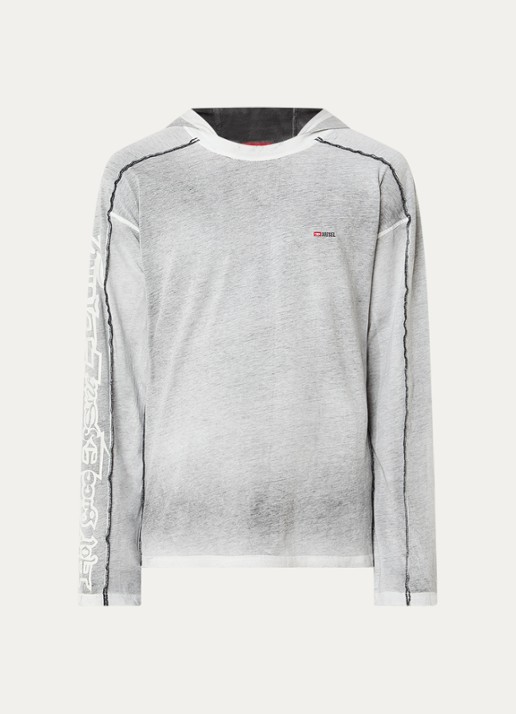 Diesel T-riven longsleeve T-shirt met capuchon - voorkant grijsmele