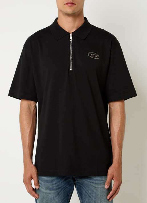 Diesel T-Vor-Od regular fit polo met halve rits en logo - detail 3 zwart