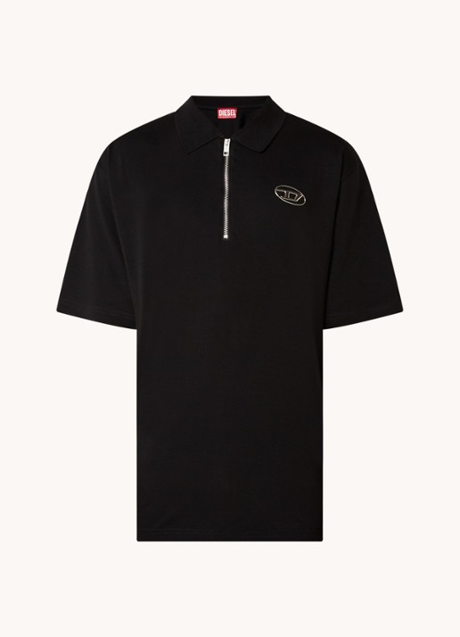 Diesel T-Vor-Od regular fit polo met halve rits en logo - voorkant zwart