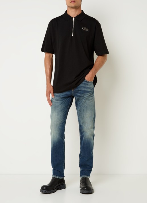Diesel T-Vor-Od regular fit polo met halve rits en logo - voorkant 2 zwart