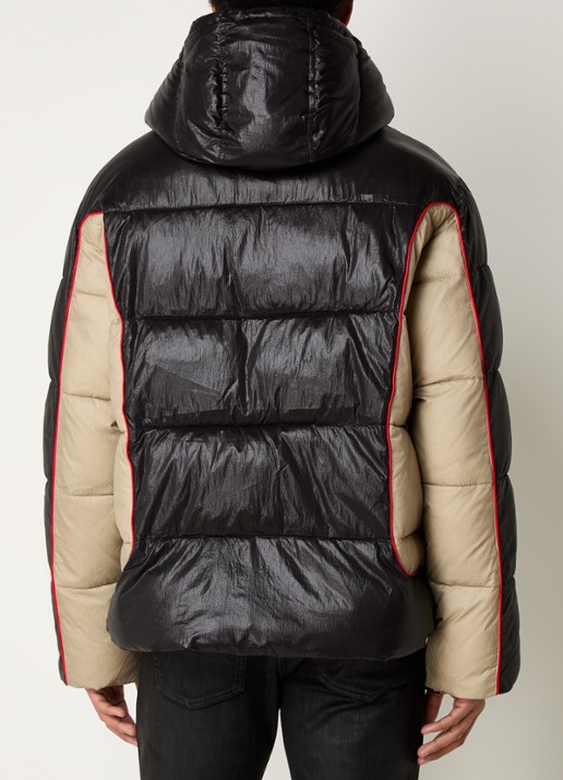 Diesel W-Ostend puffer jack met capuchon en ritszakken - achterkant 4 zwart