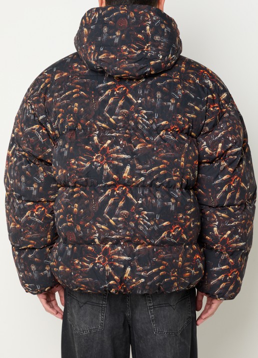 Diesel W-spider puffer jas met print en capuchon - achterkant zwart