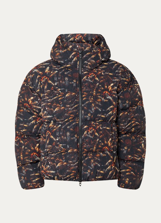 Diesel W-spider puffer jas met print en capuchon - voorkant 3 zwart