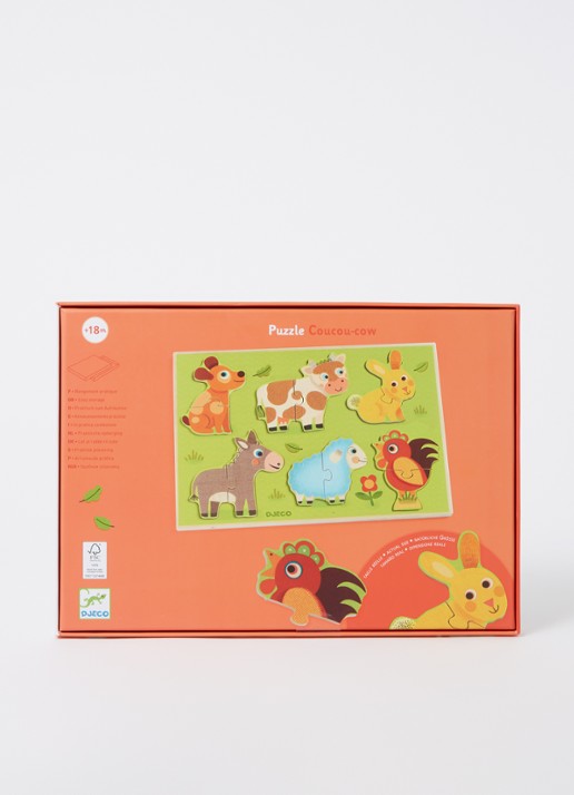 Djeco Coucou-cow duo-puzzel/vormenpuzzel 12 stukjes - voorkant 2 multicolor