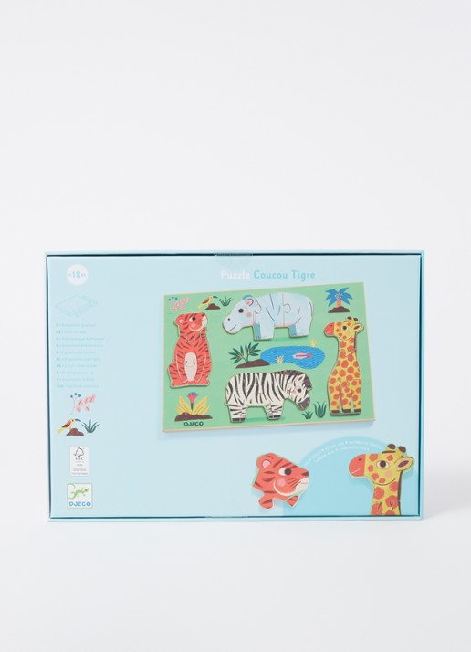 Djeco Coucou Tigre houten vormenpuzzel 12 stukjes - voorkant 2 multicolor