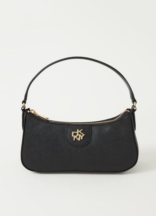 DKNY Carol schoudertas van leer - voorkant 2 zwart