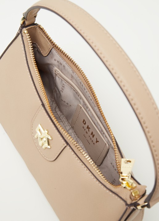 DKNY Carol schoudertas van leer - detail 3 donkerbeige