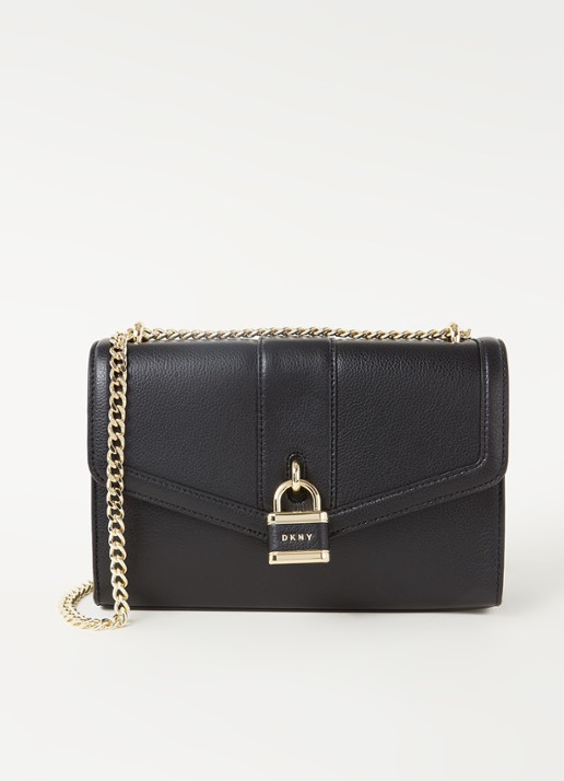 DKNY Pebble schoudertas van leer - voorkant zwart
