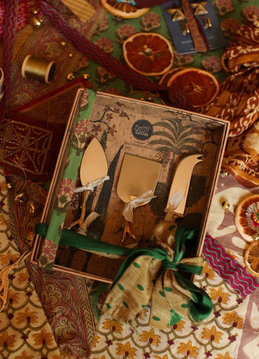 Doing Goods Ava Blossom kaasmes set van 3 in giftbox - detail 2 brons