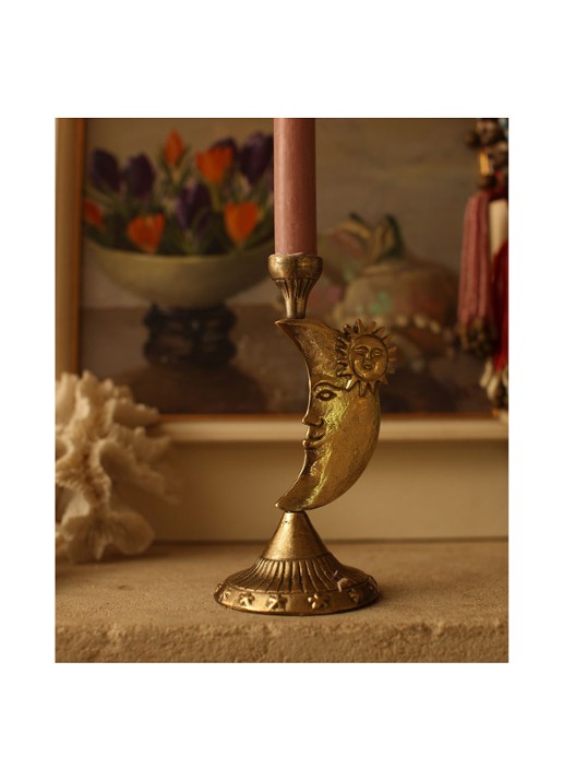 Doing Goods Morgan Maan kandelaar 18 cm - voorkant 2 goud
