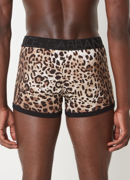 Dolce & Gabbana Boxershort met panterprint en logoband - achterkant lichtbruin