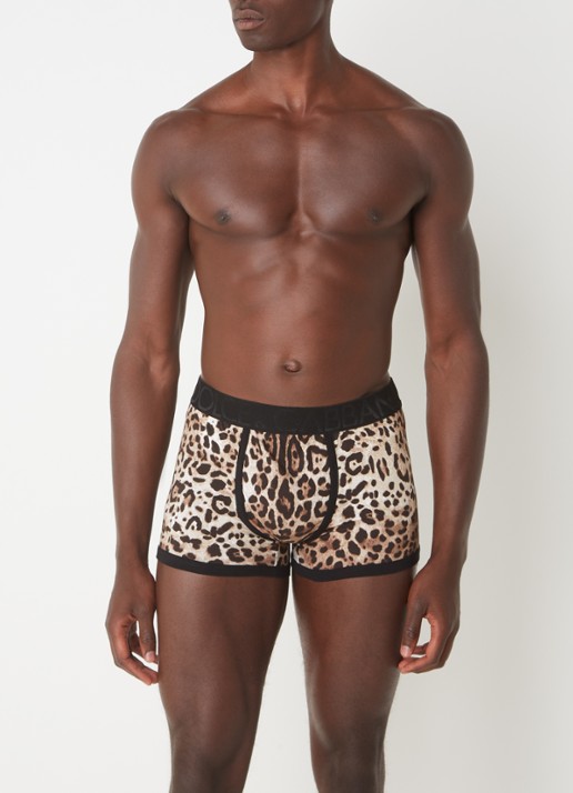 Dolce & Gabbana Boxershort met panterprint en logoband - voorkant 3 lichtbruin