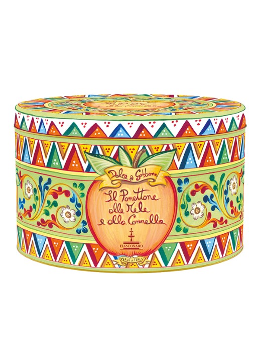 Dolce & Gabbana Fiasconaro panettone met gekonfijte appel en kaneel in bewaarblik 500 gram