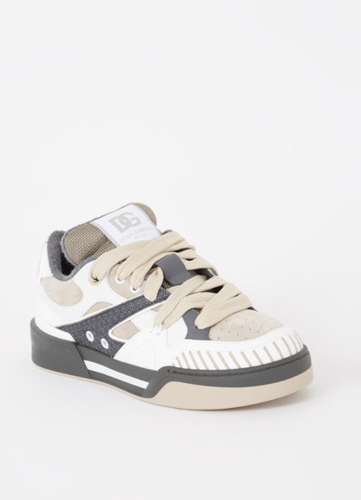 Dolce & Gabbana New Roma Skate sneaker van kalfsleer met kalfssuède details - voorkant donkerbeige