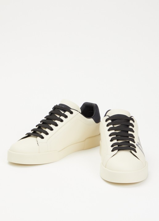 Dolce & Gabbana Portofino sneaker van kalfsleer met logo - detail creme